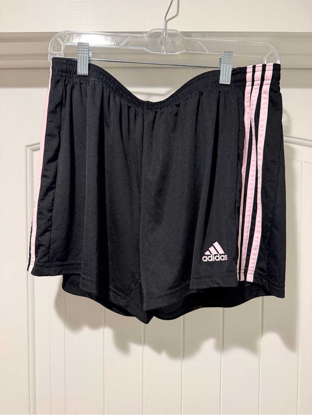adidas Black Athletic Shorts with Pink Side Stripes